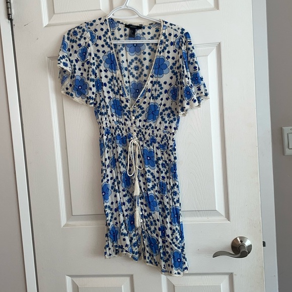 Blue and white floral summer mini dress - Picture 1 of 2